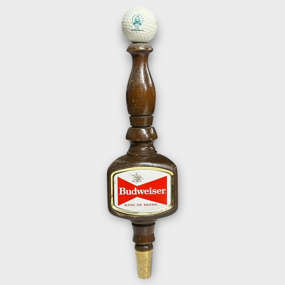 Vintage Budweiser Beer Tap Handle Golf Ball Top Wood Brass Bar Pub 13" Sacrament